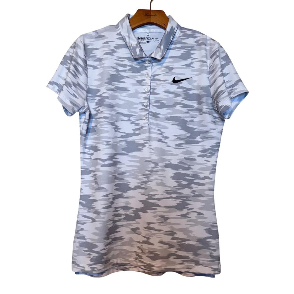 Nike Golf Womens‎ Dri-FIT Abstract Camo Polo Shirt White Grey Small 882088-100